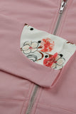 Full Zip Hoodie Coat with Floral Print Hooded Inner