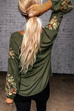 Green Floral Embroidery Long Sleeve Top