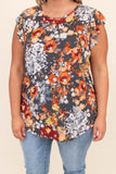 Multicolor Vintage Floral Flutter Sleeve Plus Top