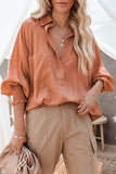 Orange Billowy Sleeves Pocketed Shirt