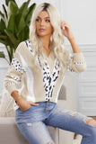 Animal Print Accent V Neck Sweater