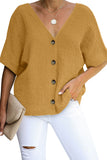 V Neck Button Front Crinkled Blouse
