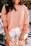 Plus Size Round Neckline Smocked Cuffs Loose Top
