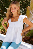 White Puckered Texturing Ruffled Cap Sleeves Babydoll Top