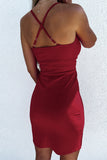 Criss Cross Spaghetti Strap Side Split Bodycon Mini Dress