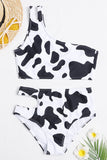Animal Spots Print Asymmetric Hollow-out High Waist Bikini