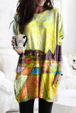 Star Printing Long Sleeve Tunic Top With Two Side Pockets
