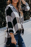 Turn Down Collar Plaid Button Blouse with High/Low Hem