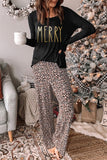 Long Sleeve Top and Leopard Print Pants Lounge Set