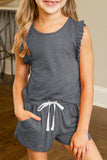 Solid Color Girl's Ruffle Tank and Drawstring Shorts Set