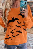 Bat Print Halloween Spirit Orange Sweatshirt