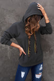 Black Leopard Print Drawstring Drop-shoulder Hoodie