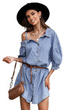 Asymmetric Cold Shoulder Denim Dress