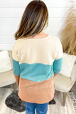 Multicolor Color Block Wavy Ribbed Pullover