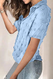 Buttoned Swiss Dot Turn-down Collar Short Sleeve Shirt