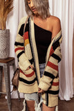 Color Block Open Front Pocket Knit Cardigan