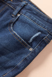 High Waist Cropped Distressed Ripped Jeans with Pockets
