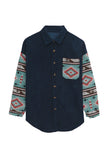Aztec Pattern Sleeve Pocketed Corduroy Shirt