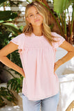 Pink Tiered Sleeve Frilled Neck Dotted Top