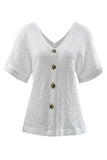 V Neck Button Front Crinkled Blouse