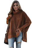 Turtleneck Bat Sleeve Side Slit Tunic Top
