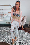 Leopard Sequin Splicing Turtleneck Waffle Sweatshirt