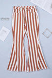 Brown Striped Fringe Bell Bottom Denim Pants