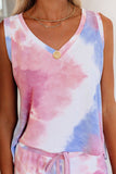 Tie-dye V Neck Knit Tank and Shorts Lounge Set
