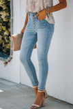 Light Blue Button Fly Skinny Jeans with Pockets