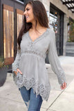 Gray Bell Sleeves Crochet Insert Blouse