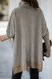 Turtleneck Bat Sleeve Side Slit Tunic Top