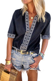 Chic Boho V Neckline Half Sleeve Blouse