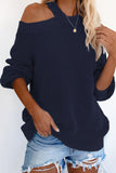 Blue Cool Breeze Cotton Cold Shoulder Sweater