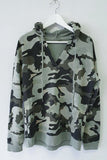 Camouflage Drawstring V Neck Hoodie