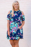 Floral Plus Size Cold Shoulder Ruffle Pocket Mini Dress
