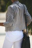 Khaki Zipped Notch Collar Short Jacket