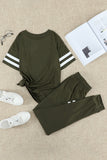 Striped Accent Short Sleeve and Joggers Set