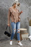 Ruffled Buttoned Open Front Knitted Sweater