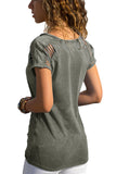 Gray Ripped Hollow Out Shoulder Tie Dye T-Shirt Top