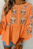 Orange Kimono Sleeves Embroidered Top