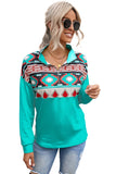 Aztec Print Colorblock Zipper Collar Sweatshirt