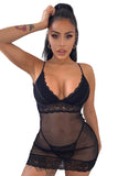 Fishnet Lace Trim Chemise with Thong