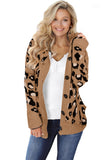 Beige Long Sleeve Button-up Hooded Leopard Print Cardigan