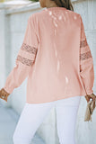 Pink Lace Crochet Button-up Long Sleeve Shirt