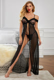 Spaghetti Straps Off Shoulder Night Gown with Thong