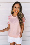 Crewneck Raglan Sleeve Striped Patchwork T-shirt