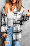 Black Plaid Print Pocket Women Shacket