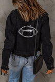 Game Day Rugby Graphic Print Distressed Denim Jacket