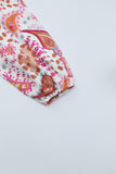 Paisley Contrast Bubble Sleeve Ribbed Top