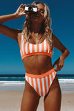 Athletic Striped Tank High Waist Bikini